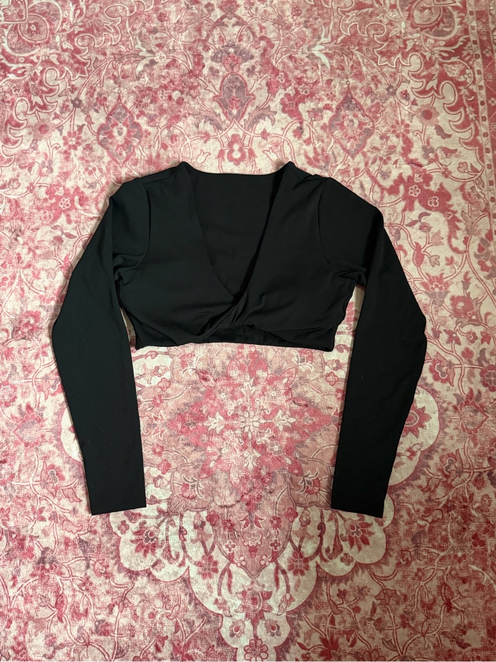 Fabletics Black Long-Sleeve Cropped Wrap Top
